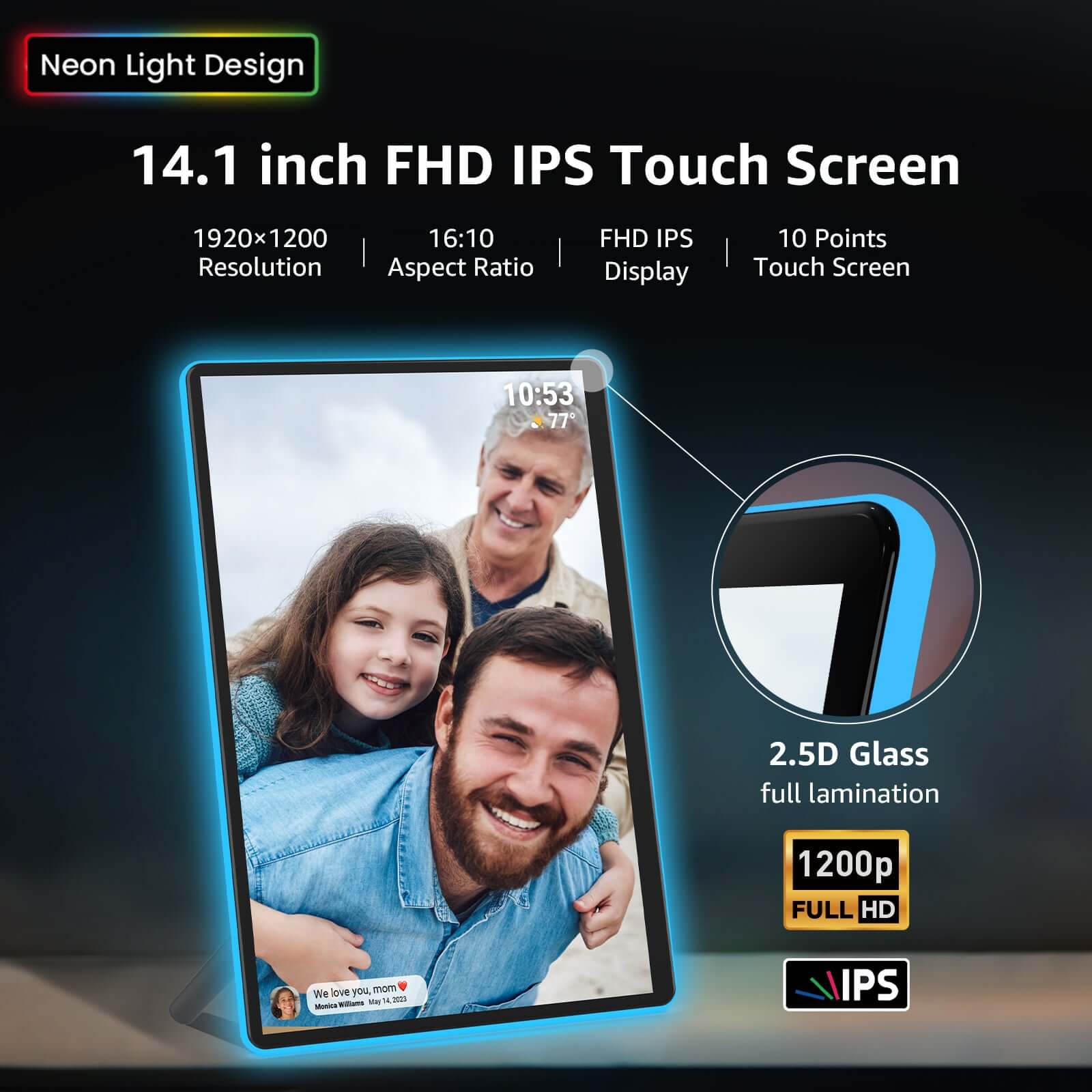 Apolosign 14.1" Neon Digital Photo Frame – AI Color Lighting