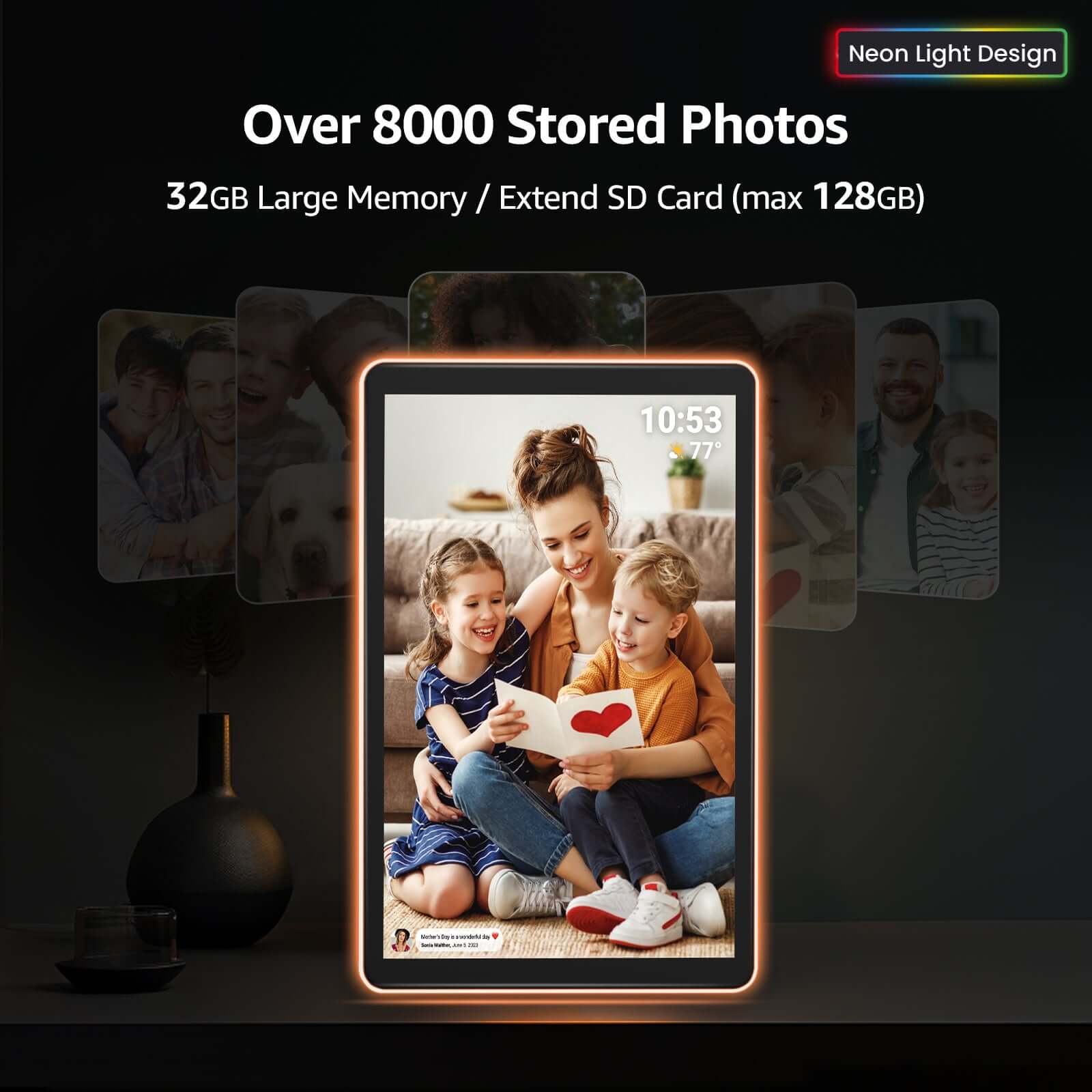 Apolosign 10.1" Neon Digital Photo Frame – AI Color Lighting
