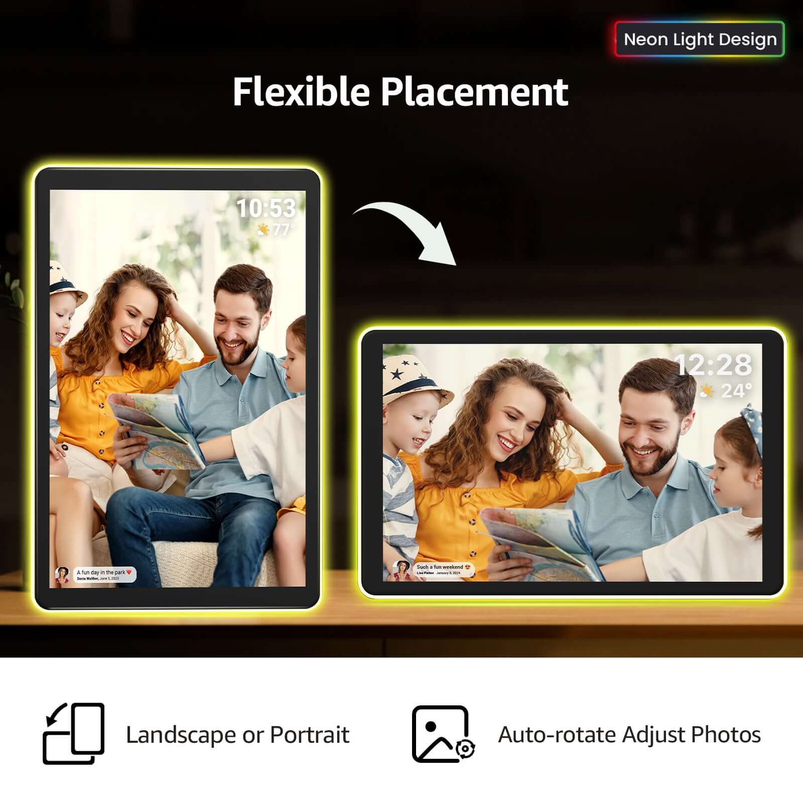 Apolosign 10.1" Neon Digital Photo Frame – AI Color Lighting