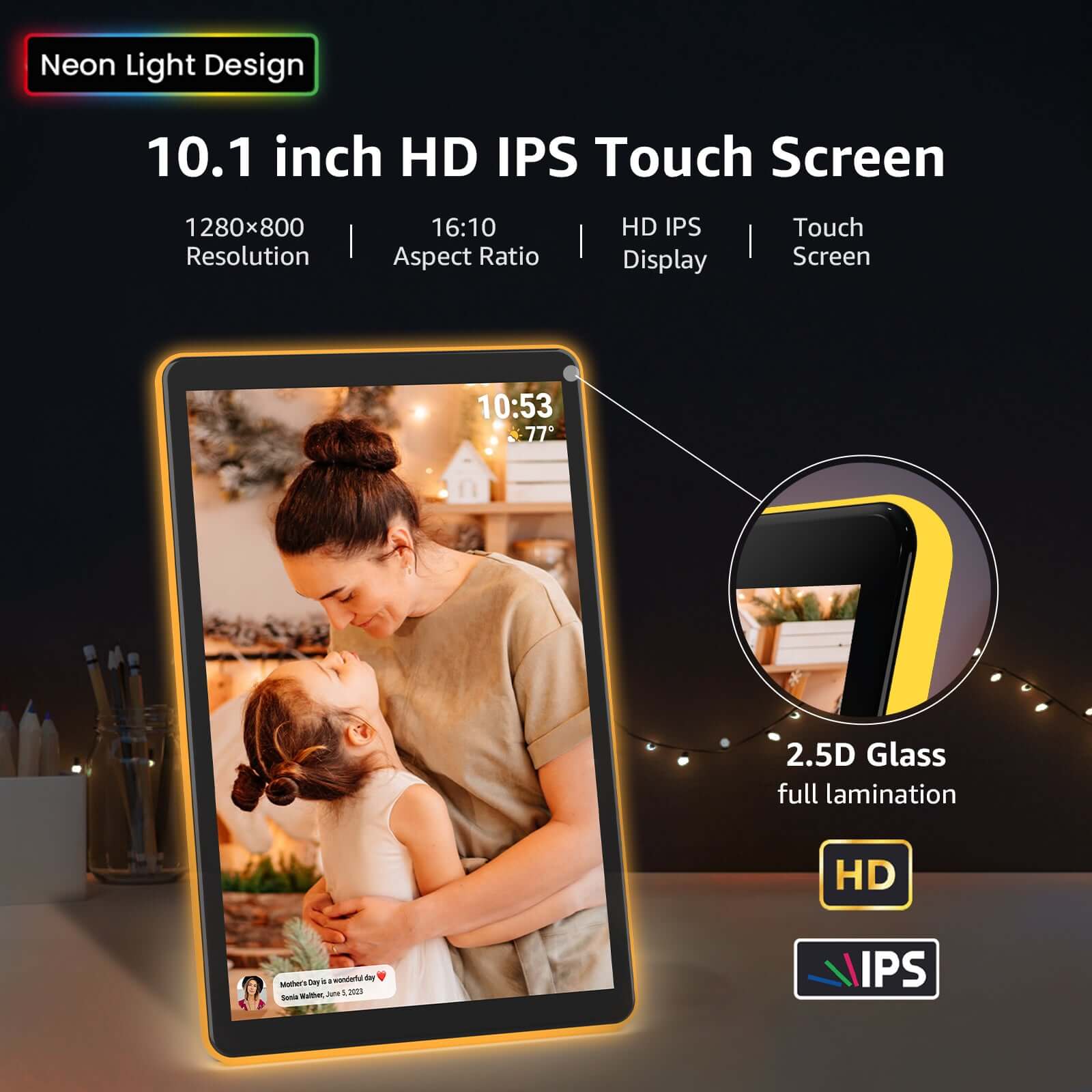 Apolosign 10.1" Neon Digital Photo Frame – AI Color Lighting