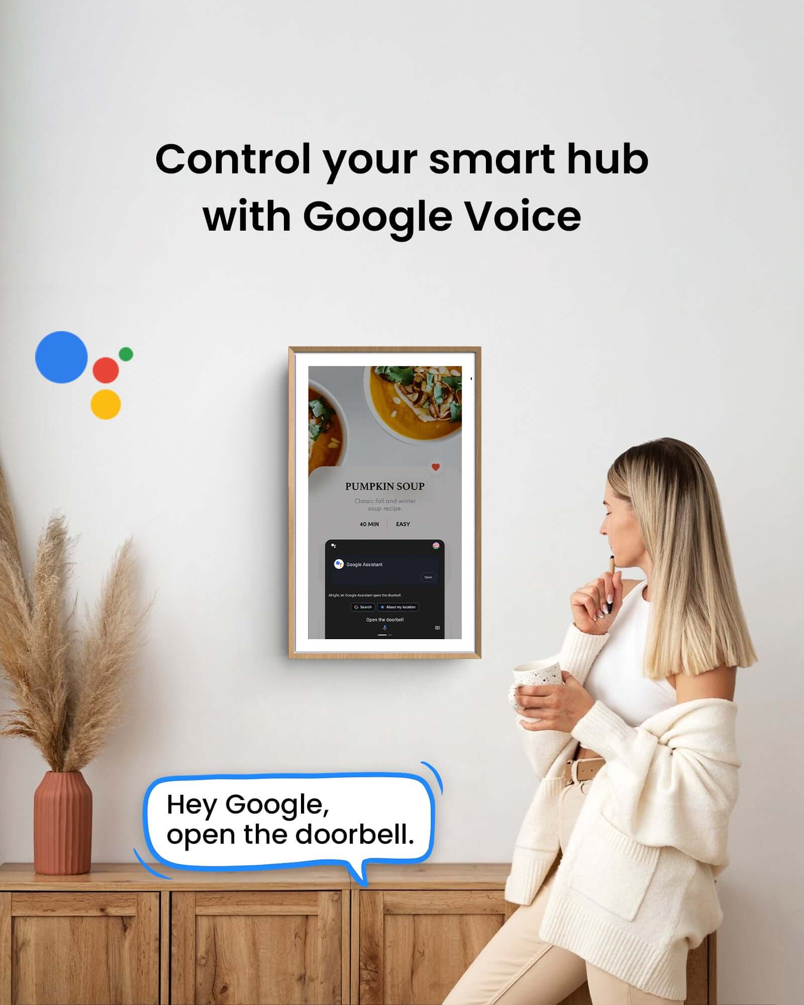 Apolosign Digital Calendar, Say “Hey Google” for voice control anytime, Support Google Assistant