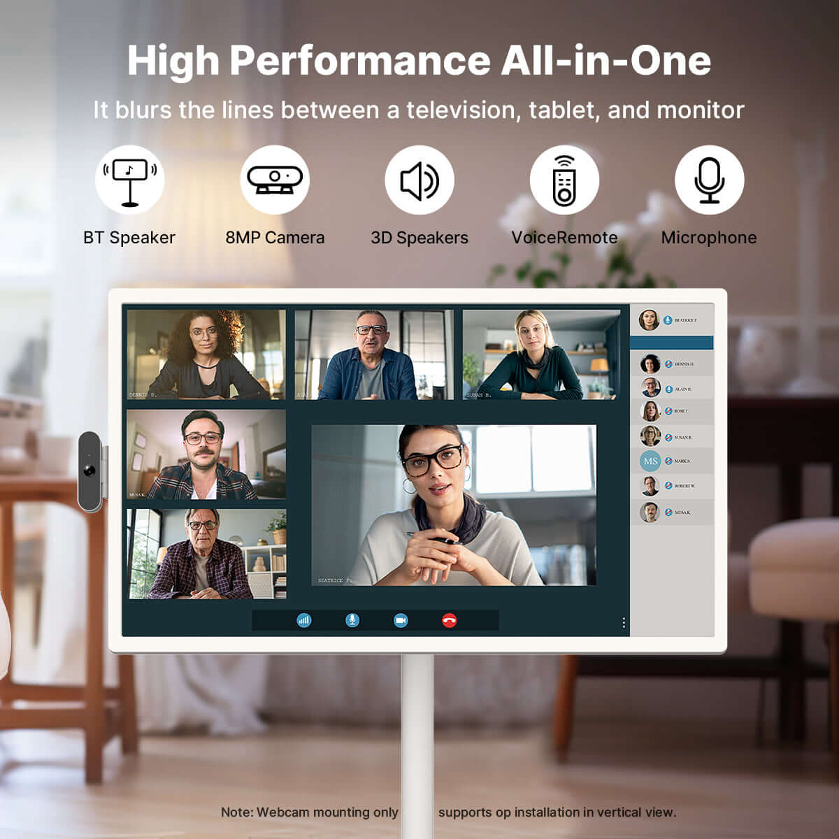 Apolosign 24" Smart  Portable TV on wheels – Battery Powered Android TV Stanbyme High performance all-in-one device featuring a TV, tablet, and monitor with webcam, 8MP camera, and Bluetooth speakers.