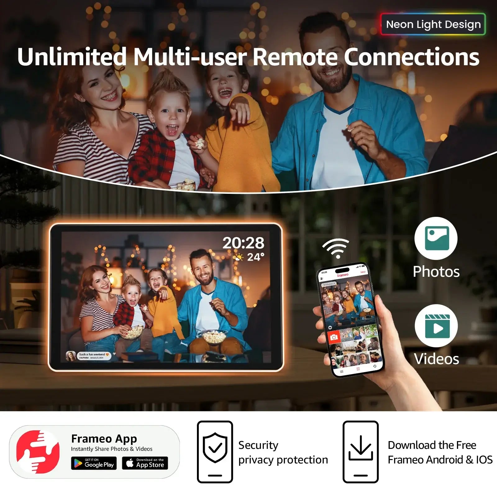 Apolosign 10.1" Neon Digital Photo Frame – AI Color Lighting