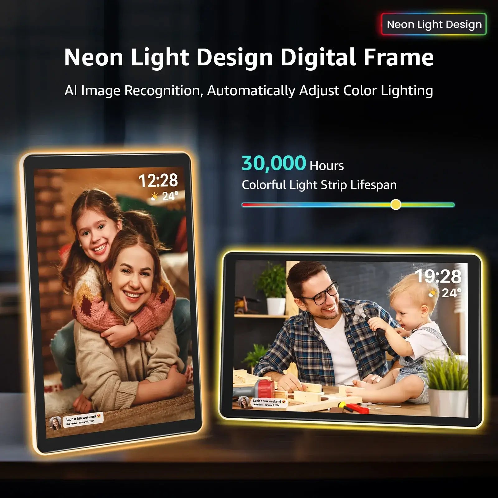 Apolosign 10.1" Neon Digital Photo Frame – AI Color Lighting
