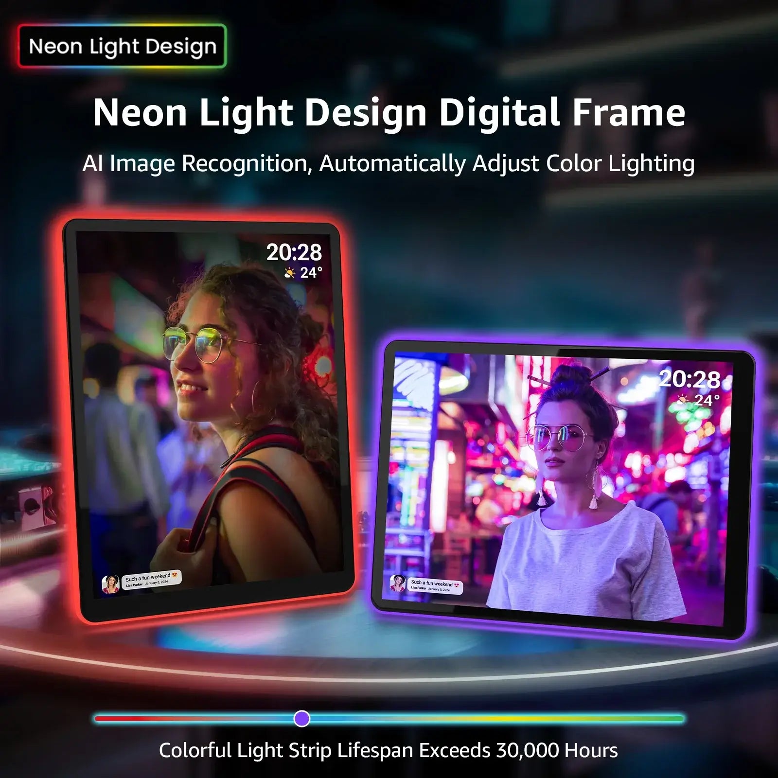 Apolosign 10" Neon Digital Photo Frame – AI Color Lighting