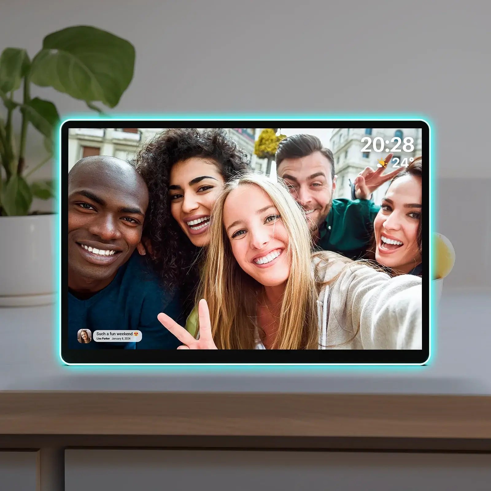 Apolosign 14.1" Neon Digital Photo Frame – AI Color Lighting