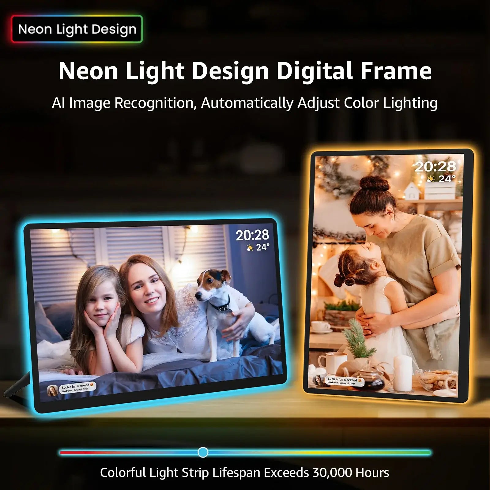 Apolosign 14.1" Neon Digital Photo Frame – AI Color Lighting
