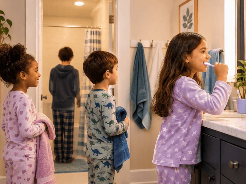 Ending the Bathroom Queue: Coordinating Evening Hygiene and Showers for Multiple Kids