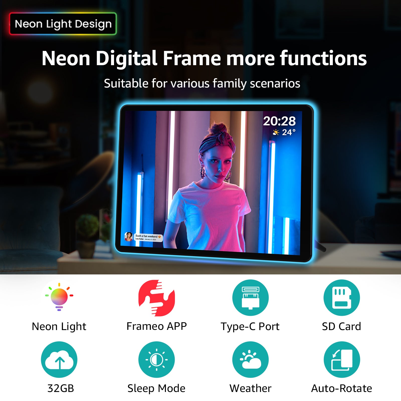10-inch 2K Neon Light Digital Photo Frame