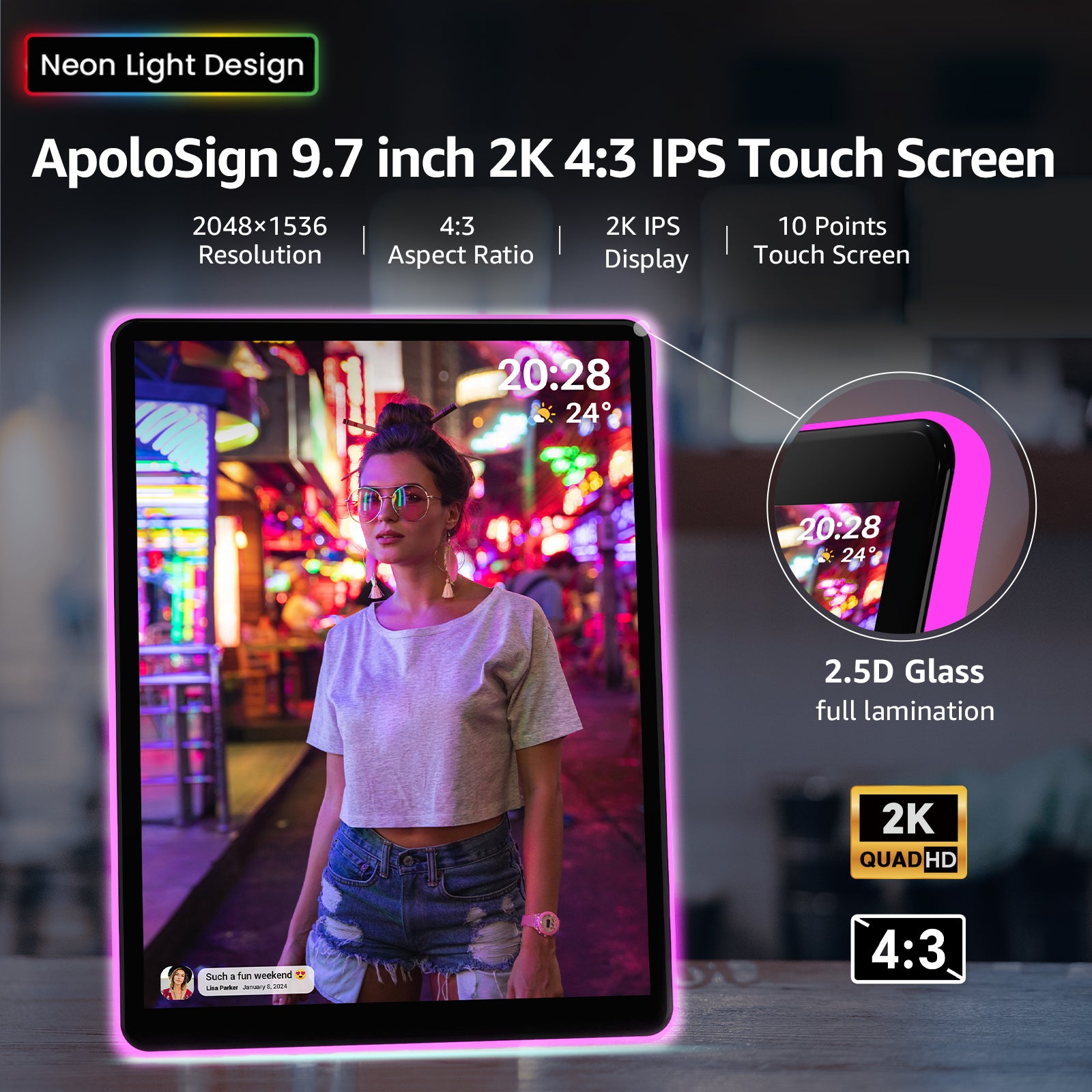 10-inch 2K Neon Light Digital Photo Frame