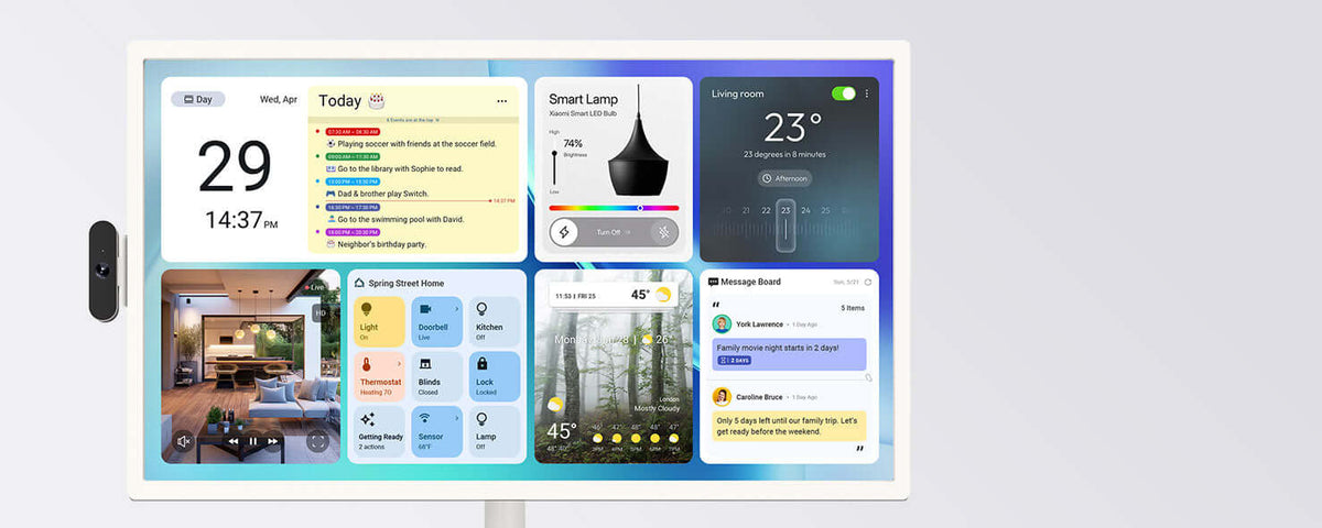 Portable smart screen showing a family dashboard